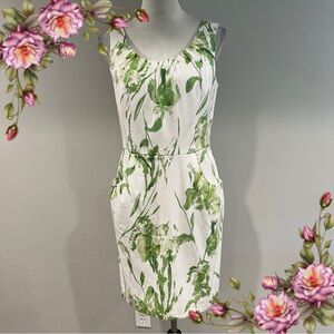 DressBarn Floral Green and White Sleeveless formal Dress size 10